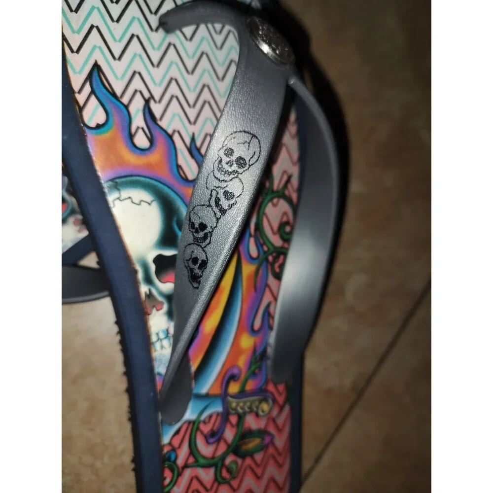 Rare Vintage Unique Men's Ed Hardy by Christian Audigier Flip Flops Size 11 / 12